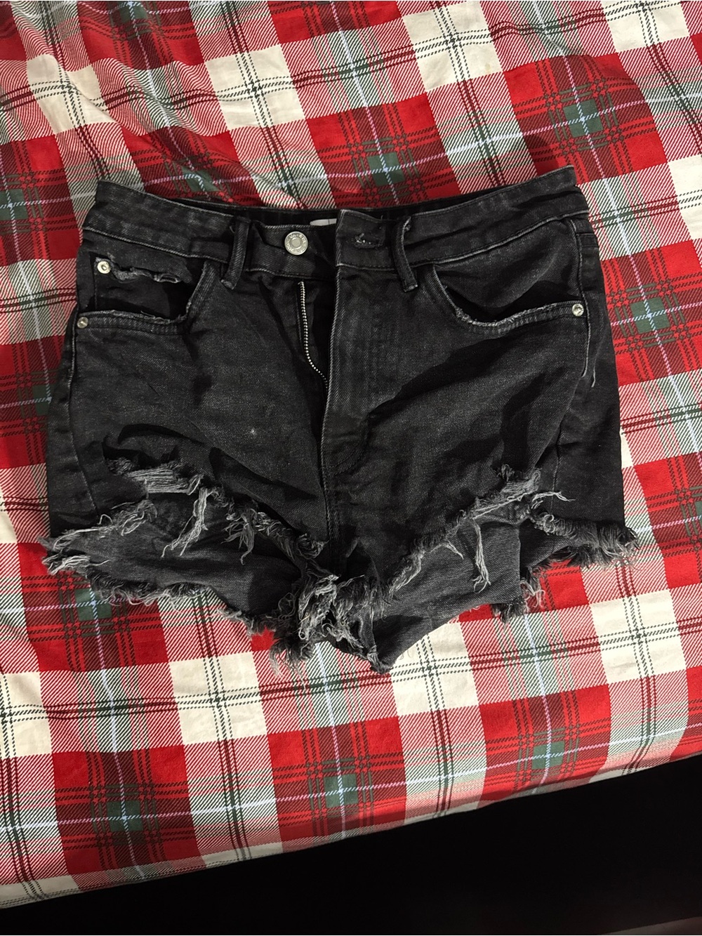 Zara Black Distressed High-Rise Denim Shorts